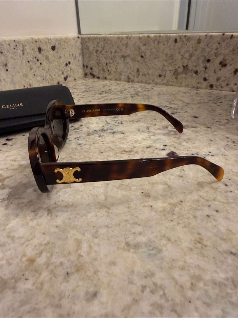 Celine Oval Tortoiseshell Sunglasses with Dark Lenses - Picture 2 of 4